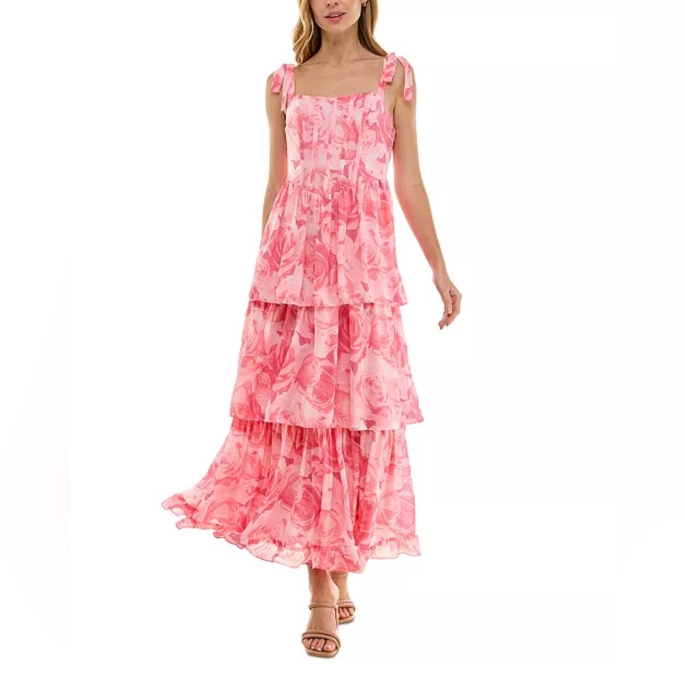NWT Crystal Doll Juniors Tiered Chiffon Floral Dress